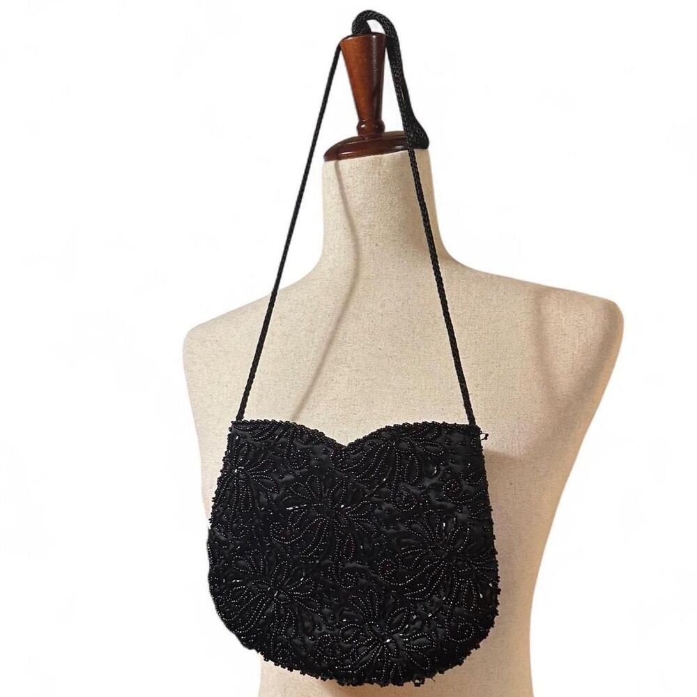 La Regale 90s Black Silk Beaded Cross-Body Collectable Bag